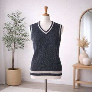 Scott Sterling Linen Blend Sweater Vest Size S Navy White Preppy V-Neck Knit